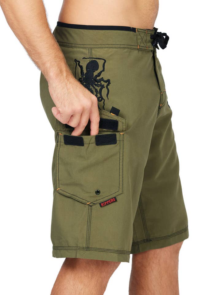 Maui Rippers – wholesale Swim shorts – Men′s – Hawaiian Octo Tako Boardshorts - Dark Olive1