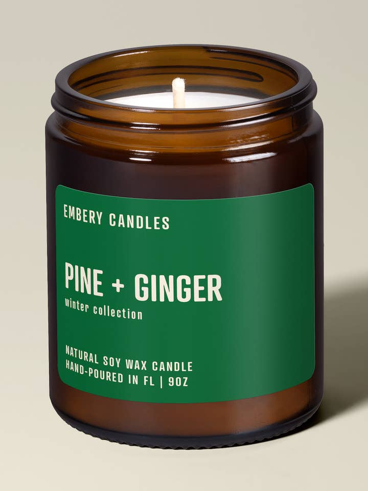 Pine + Ginger | Soy Wax Scented Candle for wholesale by Embery Candles