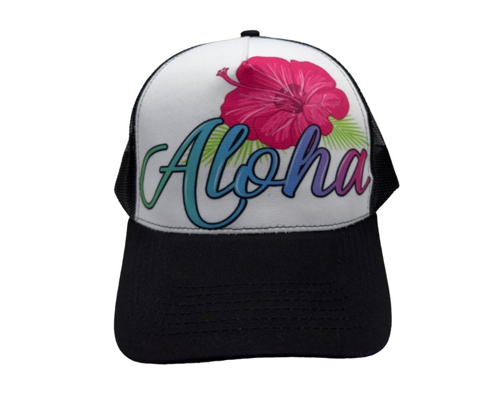 Aloha Designs - Wholesale Trucker Hat - Unisex - Aloha Hat with Colorful Hawaiian Aloha Hibiscus Print Hawaii3