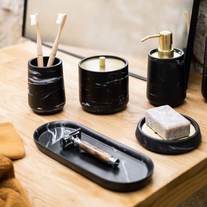 Classic black marble bath tray for wholesale by Andrea House