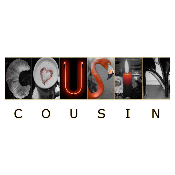 Carte de vœux COUSIN_02 avec photographie d'alphabet pour la vente par PhotoWord Art