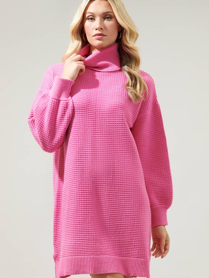 Sugarlips - Vente Robe – femme - Robe-pull col roulé en maille gaufrée Shawnee2