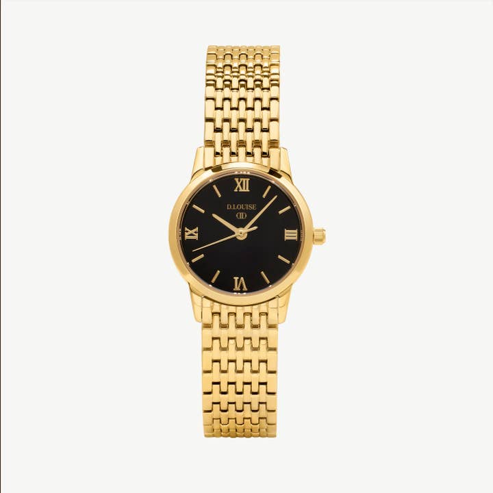 Classic Link Round Gold Watch Black Dial for wholesale by D. Louise