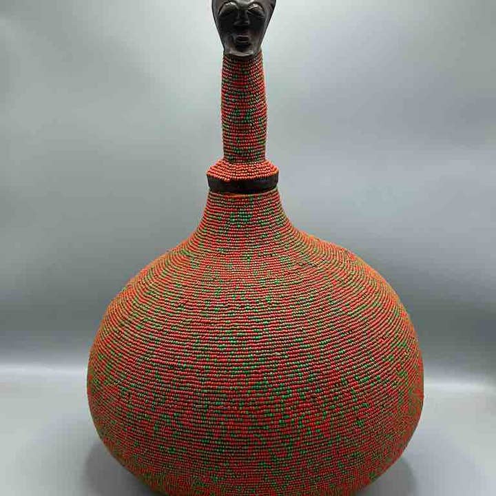 Congolese Beaded Decor Gourd from Kenya - Red/Green for wholesale by The Niger Bend