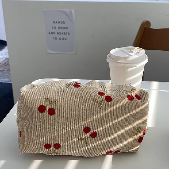 Dipped Shop - Wholesale Makeup/Cosmetic Bag - Corduroy Cherry Bow Cosmetic Bag DPCB45