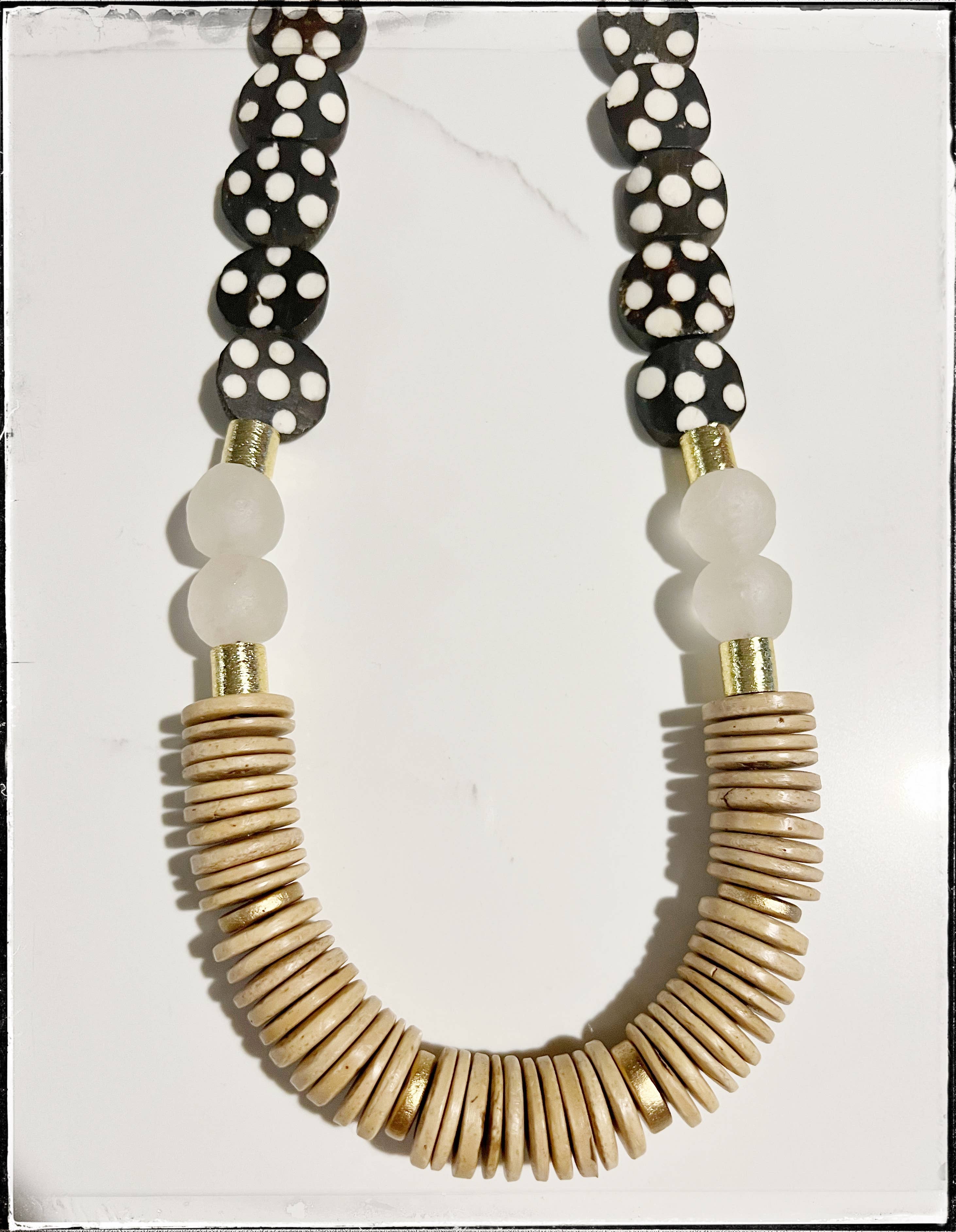 GentrybyJenna - Wholesale Beaded/Pearl Necklace - Polka Dot Bone Flat Bead Long Statement Necklace Coconut2