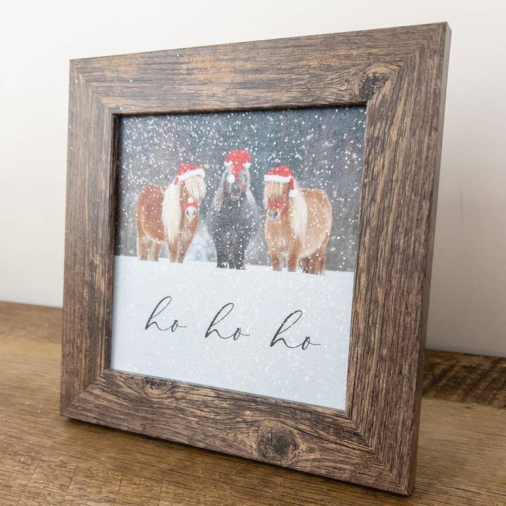 Summer Snow Art - Vente Art mural pour les fêtes - Photo d'art du père Noël en forme de poney de Noël Ho Ho Ho1