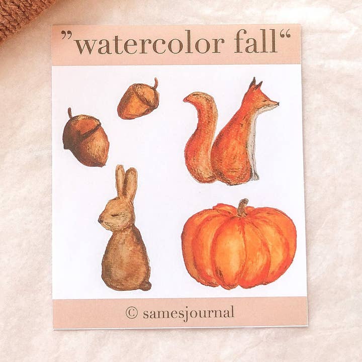 Watercolor autumn stickers, stickers, mushrooms, leaves, forest for wholesale by samesjournal