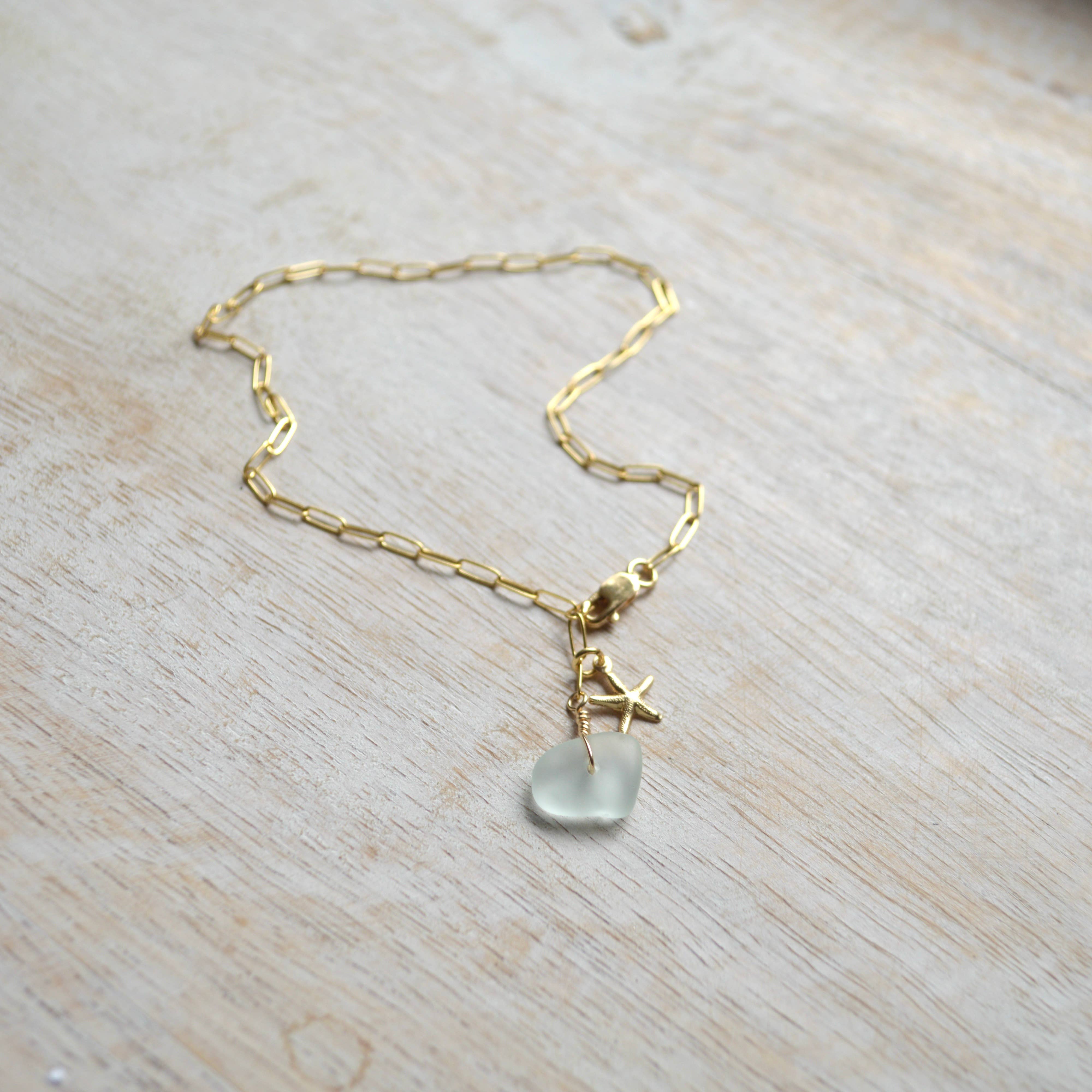 Salty But Sweet – Pulseira de tornozelo por atacado – Tornozeleira com vidro Sea Foam e estrela-do-mar2