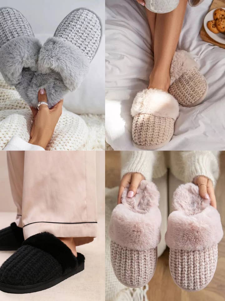 No Doubt Shoes - Wholesale Slippers - Women's - WOMENS KNITTED SNUG FAUX FUR SLIPPERS