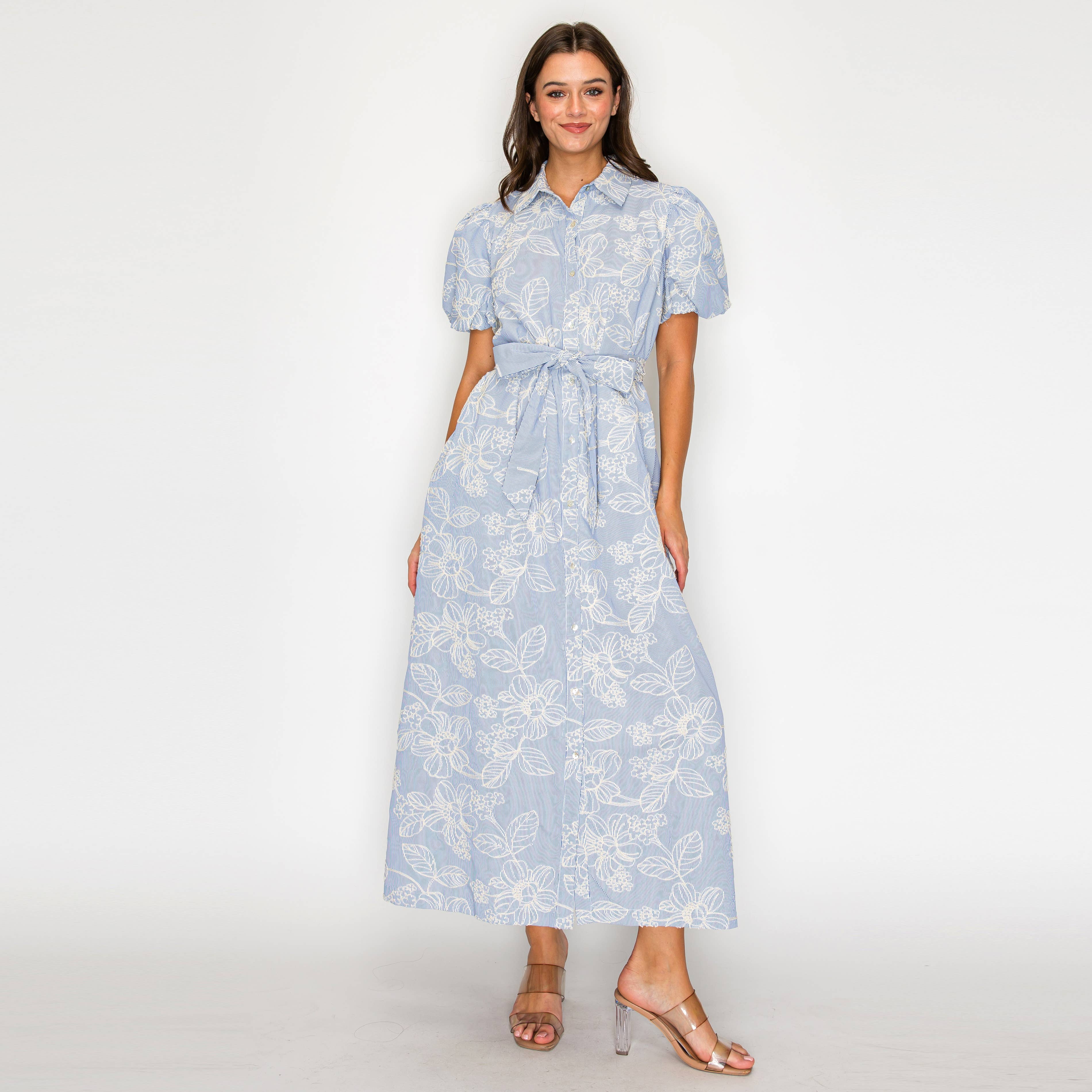 LoveWednesday - Wholesale Dress - Women's - Bluebell Garden Stripe Midi Dress - LWD34820