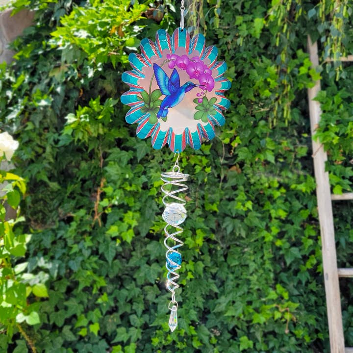 Spinfinity Designs - Wholesale Wind Spinner - Animated Blue Hummingbird - Mini Set Wind Spinner