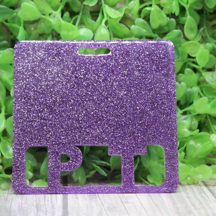 PT - Physiotherapeut, lila, glitzernd • Badge Buddy für den Großhandel von Hylidae Boutique