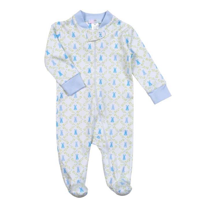 EAB-299 BLAUWE FOOTIE MET RITSSLUITING VOOR PAASHAZEN voor wholesale door Baby Loren