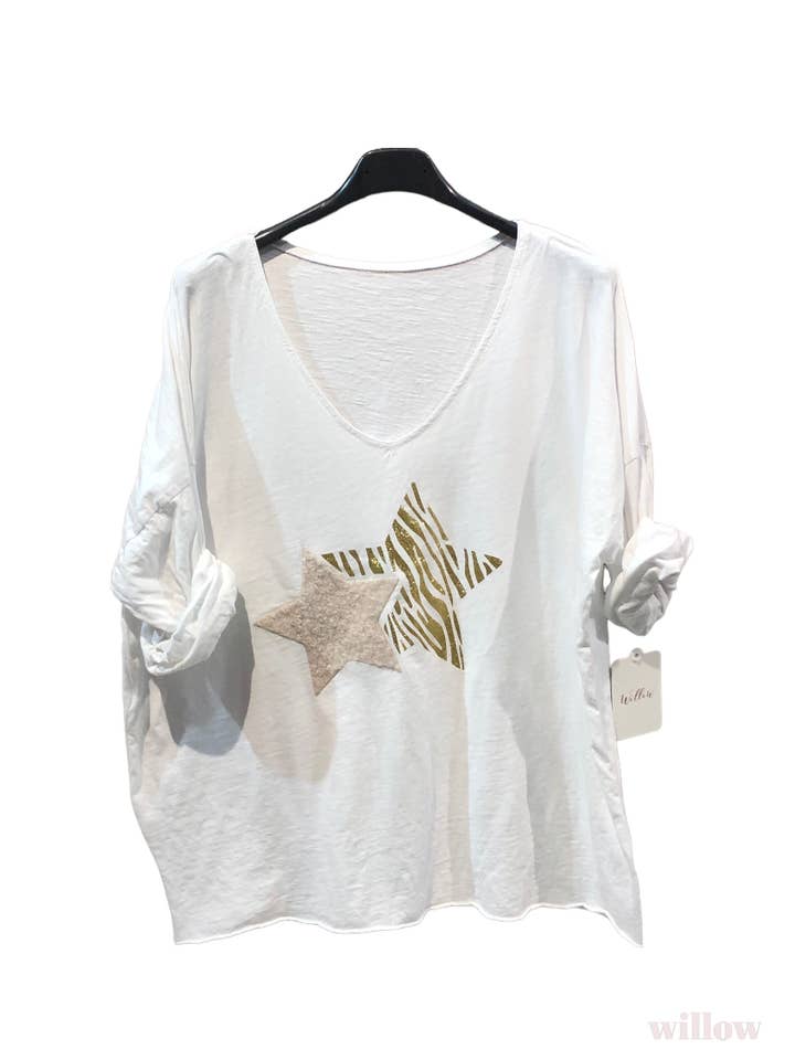 MOONSUN - Wholesale Blouse - Women's - Long sleeve double star cotton top