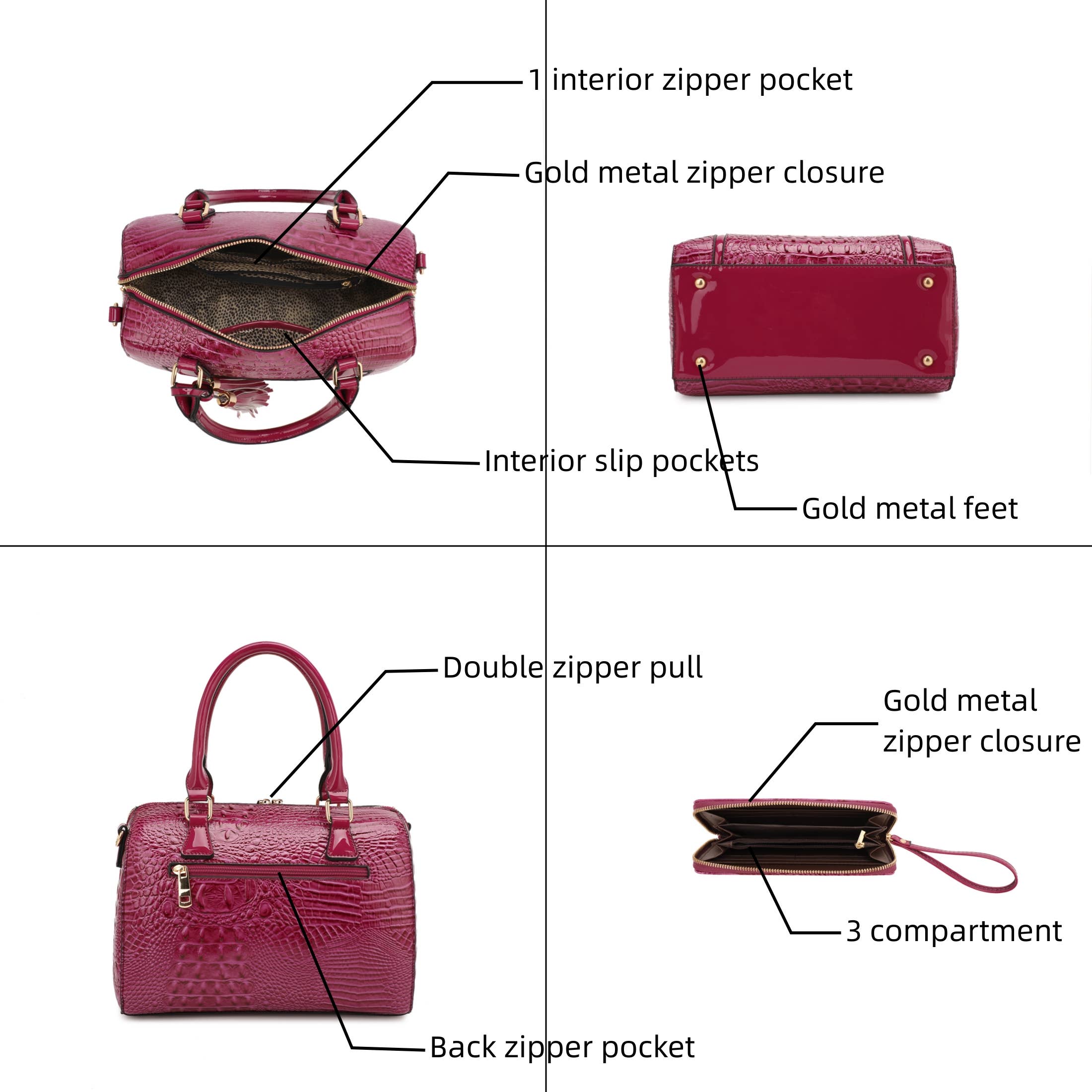 KAYLA+AVA - Wholesale Top Handle Bag - Women's - HOLLY  BOSTON BAG SET IN PATENT CROC  WITH WALLET4