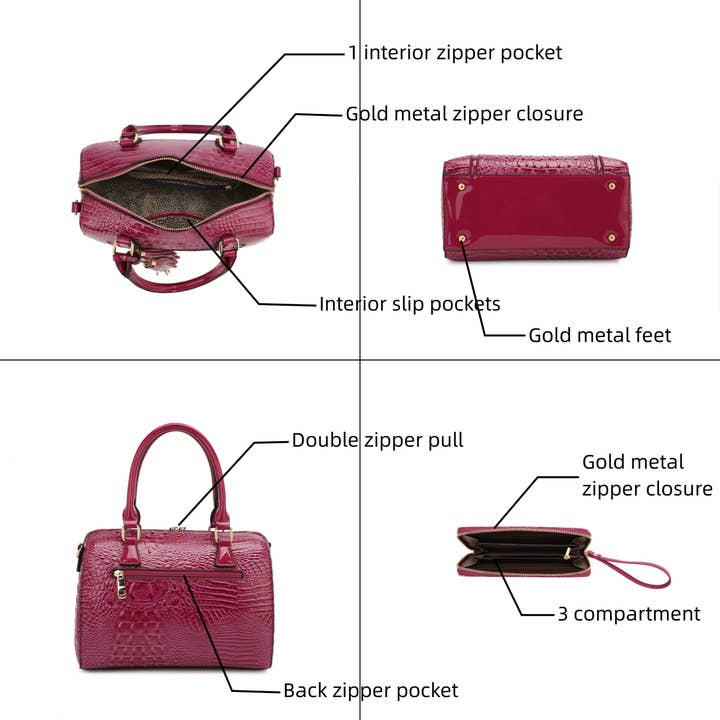 KAYLA+AVA - Wholesale Top Handle Bag - Women's - HOLLY BOSTON BAG SET IN PATENT CROC WITH WALLET4