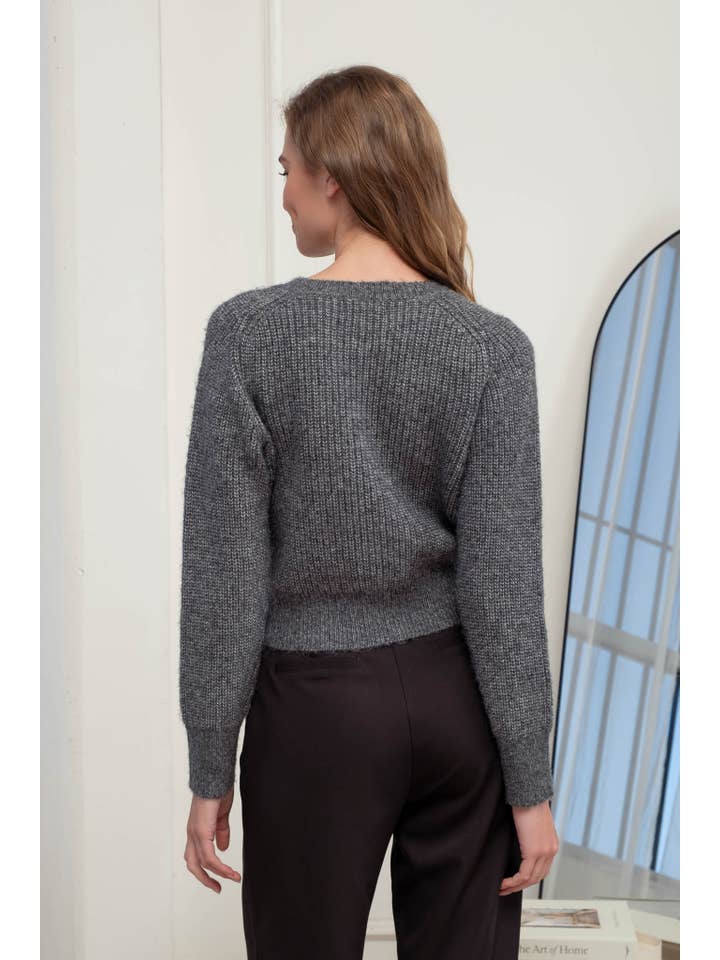 The Workshop Studio - Wholesale Cardigan - Women's - CREW PEARL BUTTON DOWN KNIT CARDIGAN