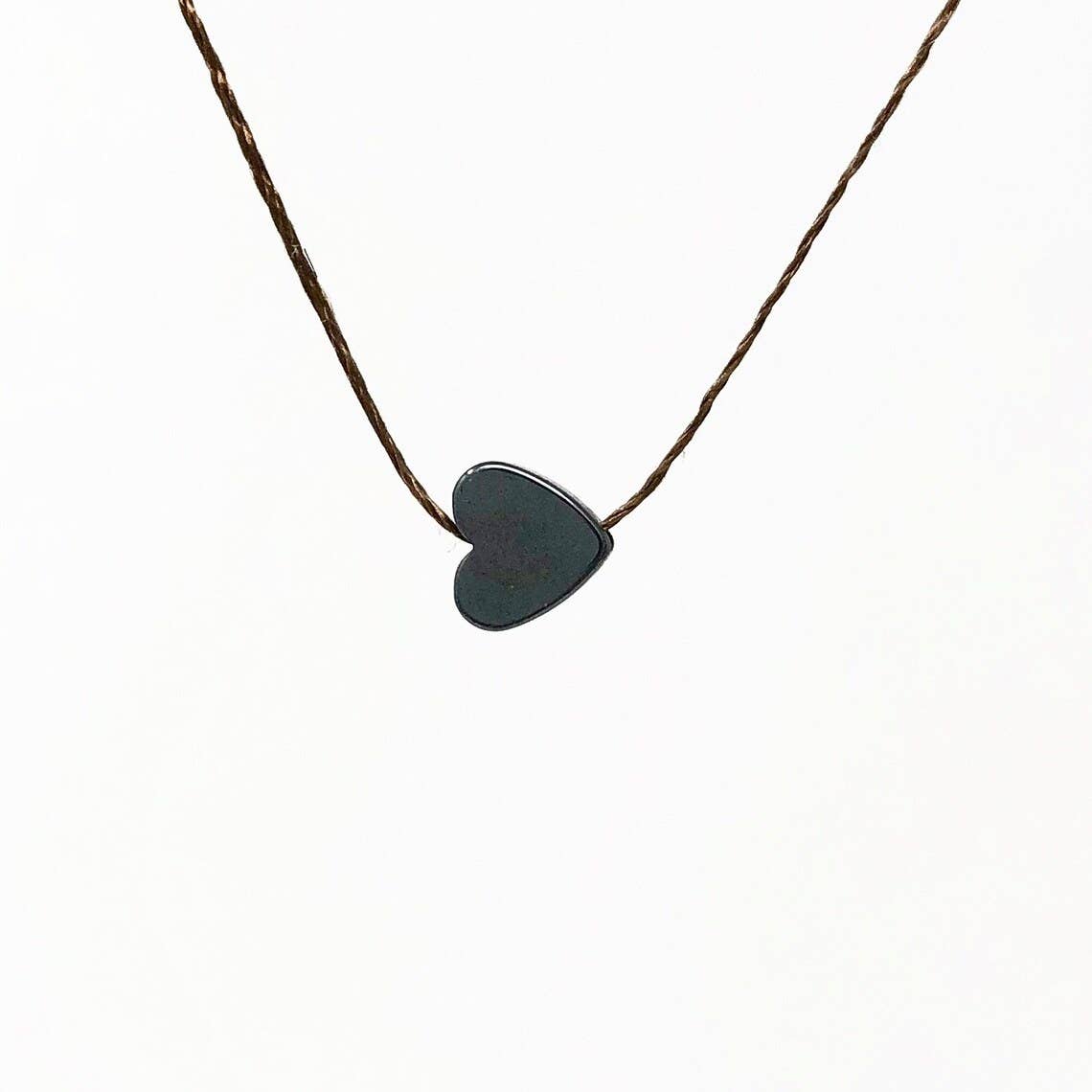 Jennifer Shon Jewelry - Wholesale Pendant/Charm Necklace - Hematite Heart Silk String Necklace or Bracelet INTENTION2