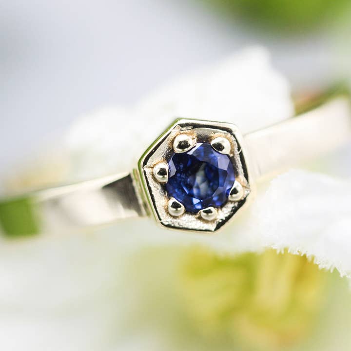 Sapphire Ring with Pave Setting and 14k Gold Band for wholesale by Metal Studio Jewelry