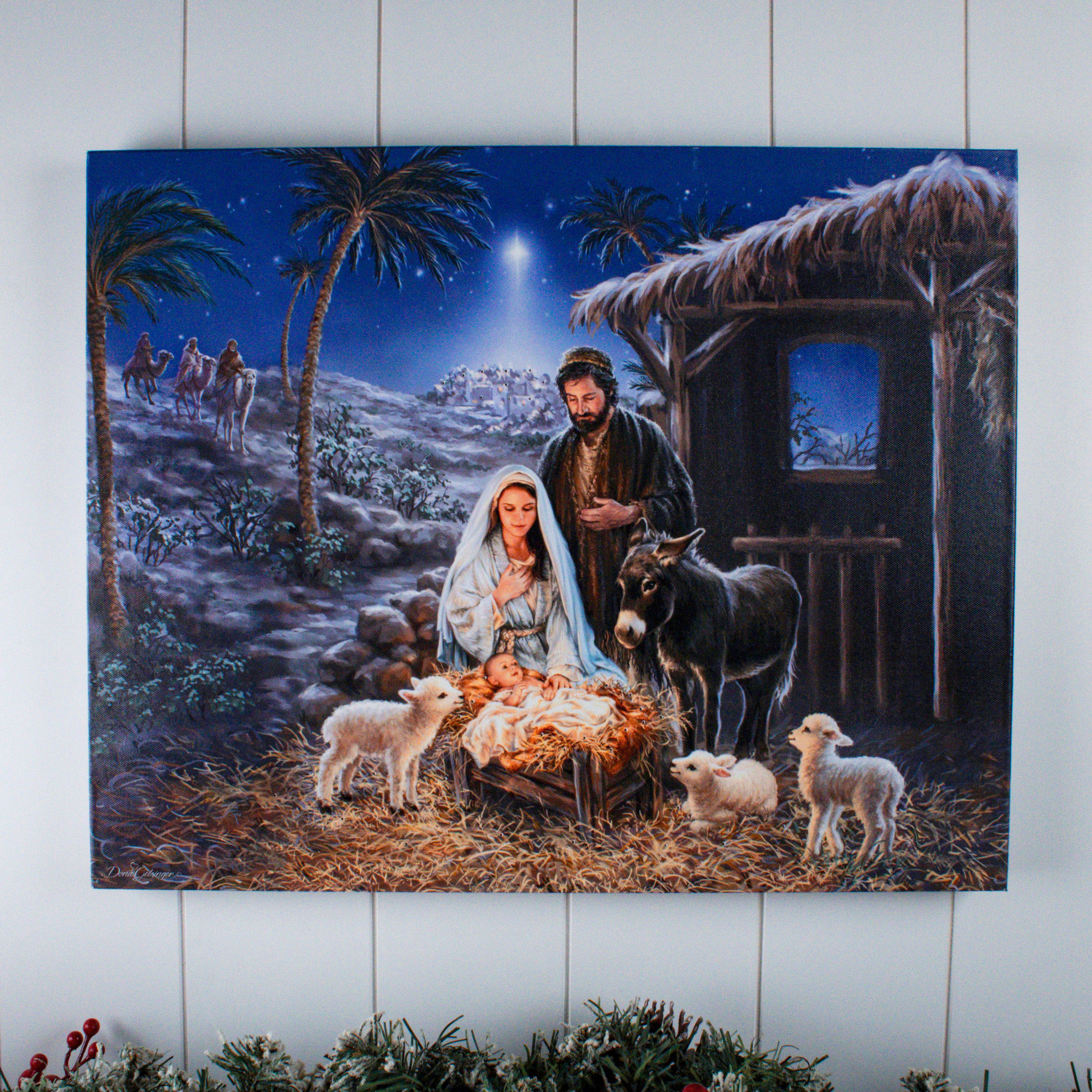 Glow Decor – wholesale Väggdekorationer med jultema – En Frälsare är Född 16x20 Fiberoptisk Duk1