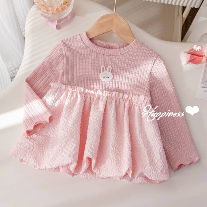 Easter Baby Girl Bunny Ribbed Ruffle Dress Pink(Non PatPat) for wholesale by PatPat
