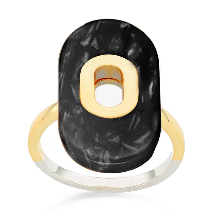 Ovaler goldener Silberring aus schwarzem Acetat für den Großhandel von ORUS BIJOUX