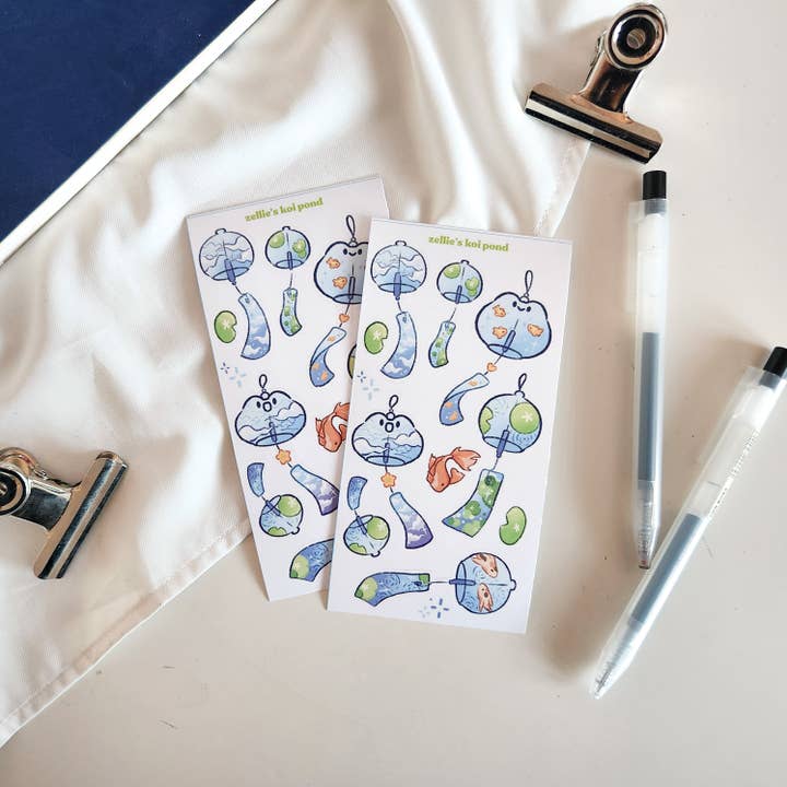 Zellie's Koi Pond - Wholesale Sticker - blue wind chime vinyl sticker sheet