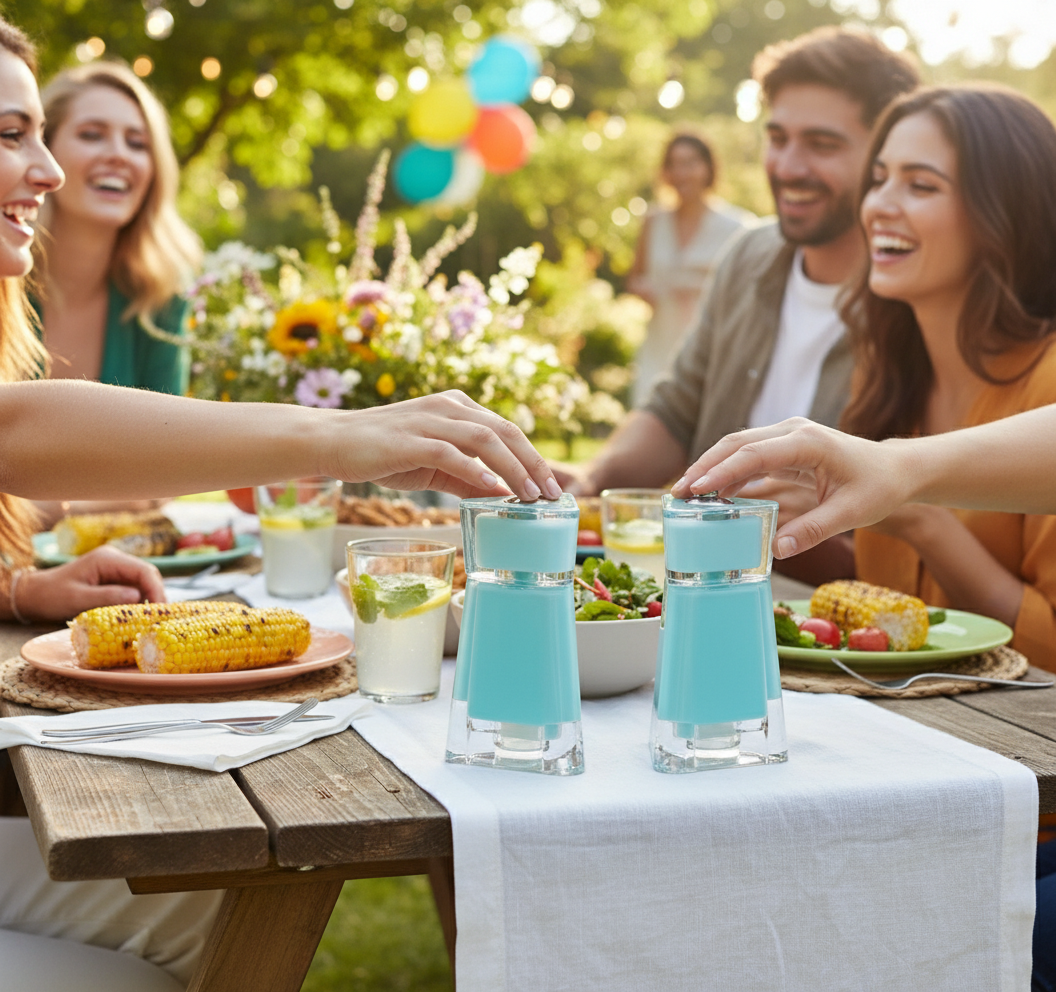 Kadra Kitchenware - Wholesale Salt & Pepper Shaker Set - Mitbak - Acrylic, Salt And Pepper Shakers, Turquoise, 2 Pk2