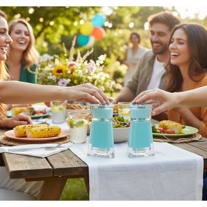 Kadra Kitchenware - Wholesale Salt & Pepper Shaker Set - Mitbak - Acrylic, Salt And Pepper Shakers, Turquoise, 2 Pk2