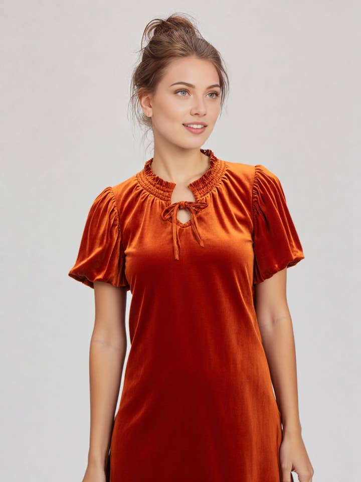 VERY J - Wholesale Dress - Women's - ND31024-Puff Sleeve Velvet Holiday Mini Dress7