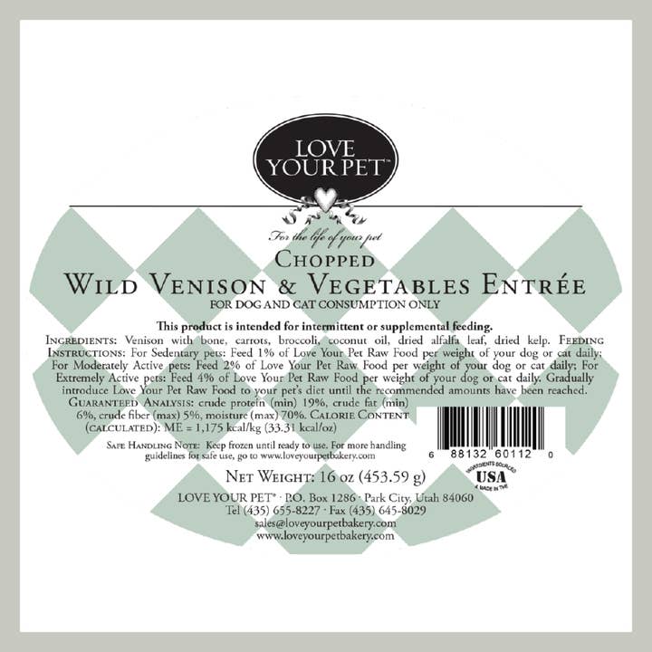 Love Your Pet Raw Foods - Wholesale Pet Food - Dog - Chopped Wild Venison and Vegetables Entree3
