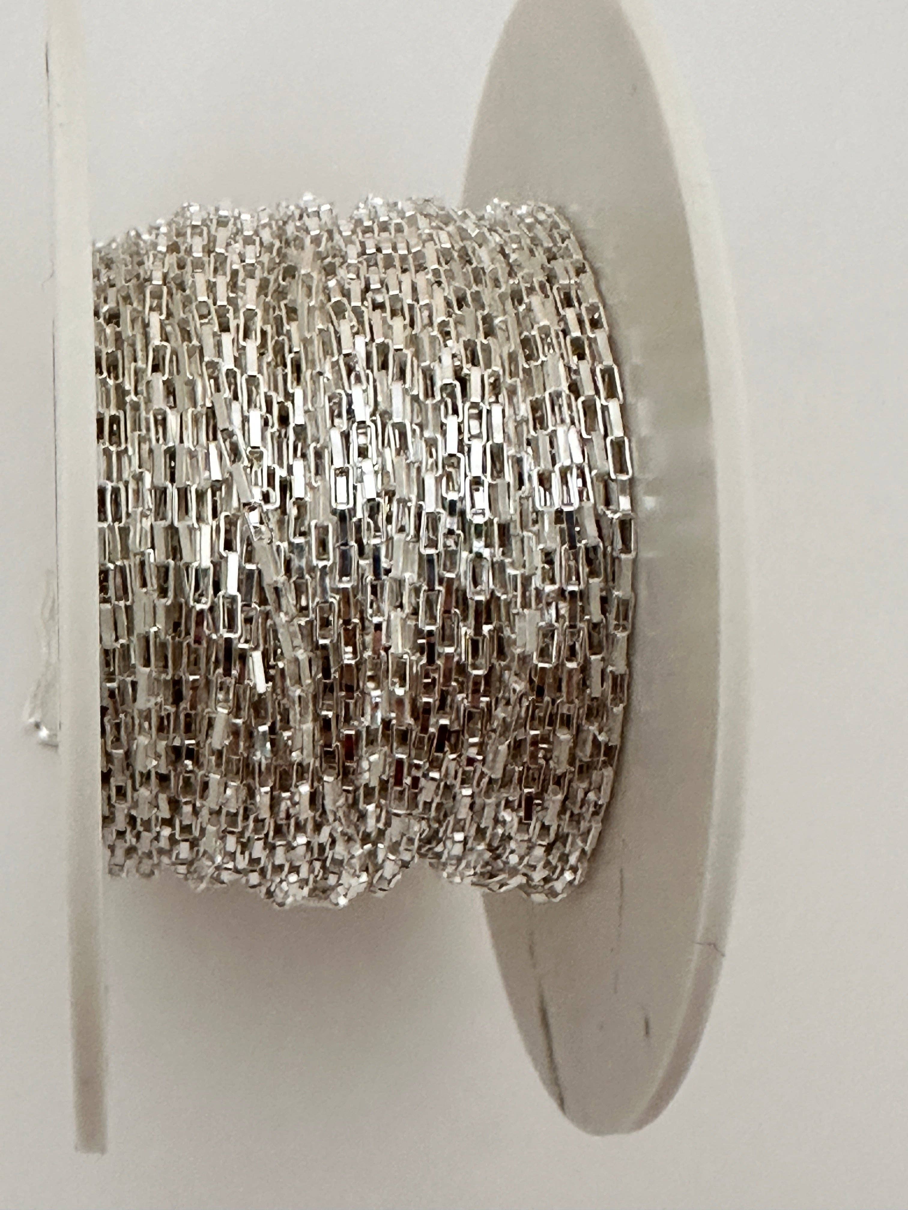 Purity Beads - Wholesale Craft Supplies - Sterling Silver "Long Box" Chain – White Finish | Size: 1mm x 15mm | 1 Foot1