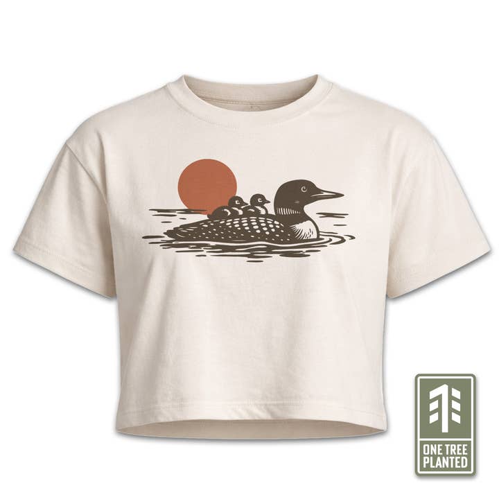 Loon Lake Crop Tee Minimal Wildlife Graphic – Neutral Women for wholesale by Symmetree