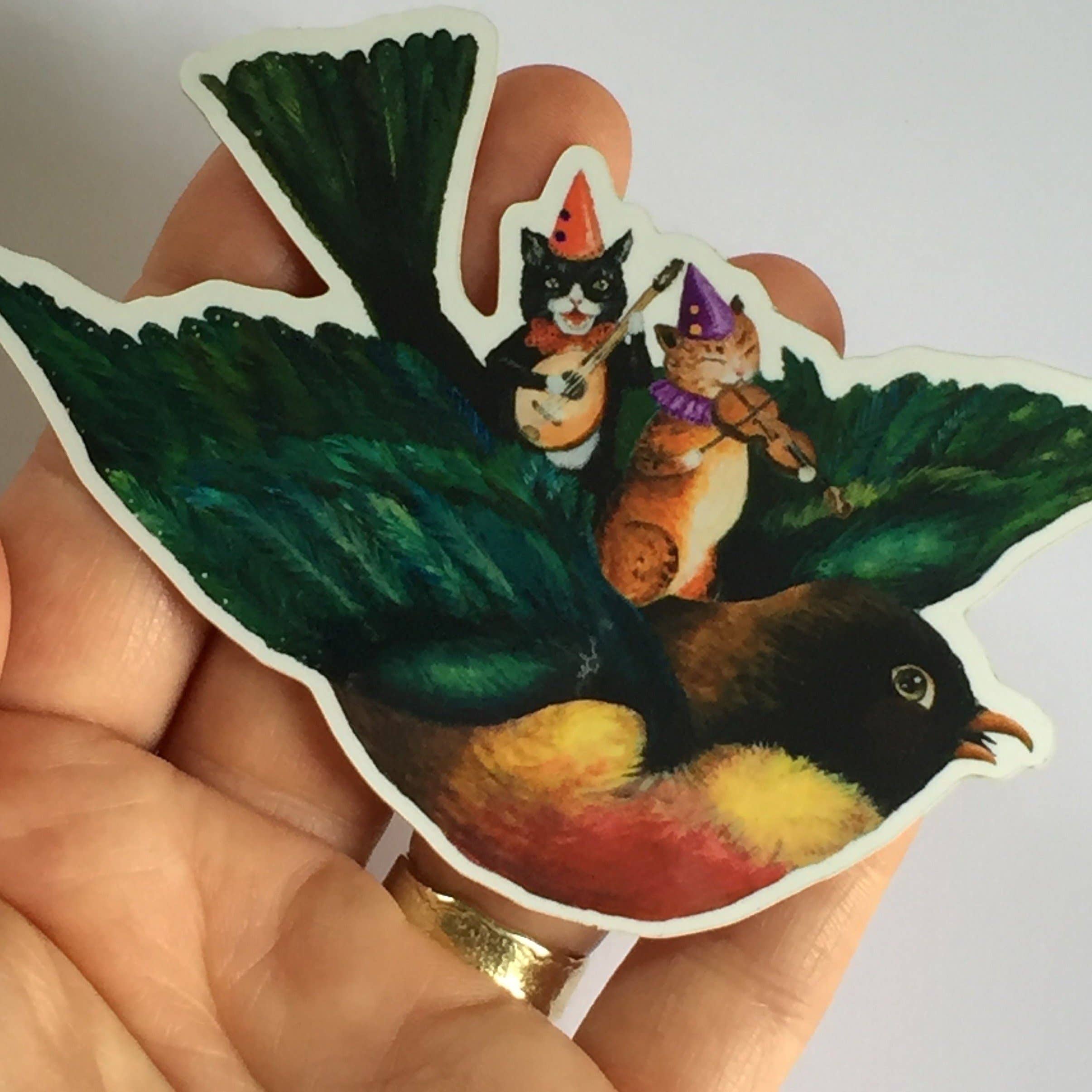 Jahna Vashti - Wholesale Sticker - Vinyl Sticker // Musical Kitties on Robin's back // Die Cut Vinyl Sticker1
