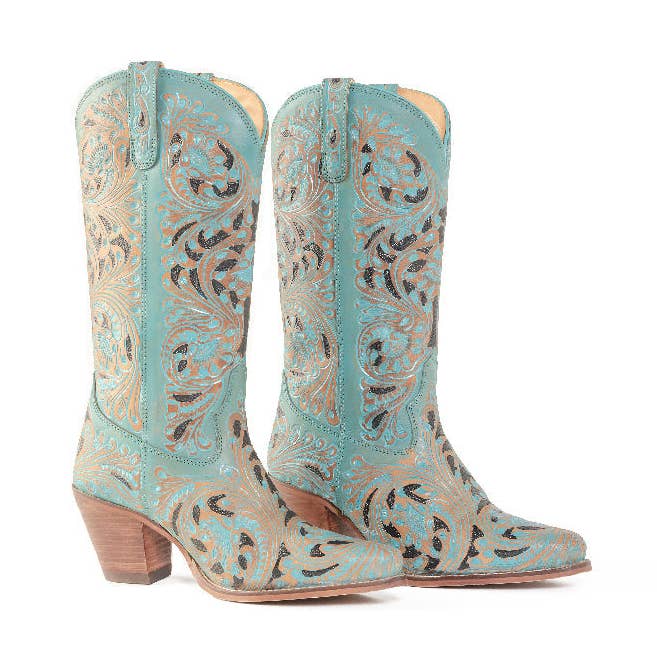 Kasiopeah Handgemaakte Laarzen in Turkoois voor wholesale door Myra Bag