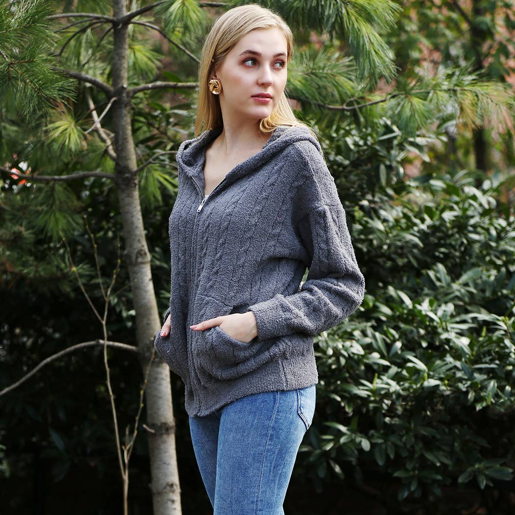 Fashion City - Vendita all'ingrosso Felpa con cappuccio - Donna - Felpa calda con cerniera monocolore tinta unita11