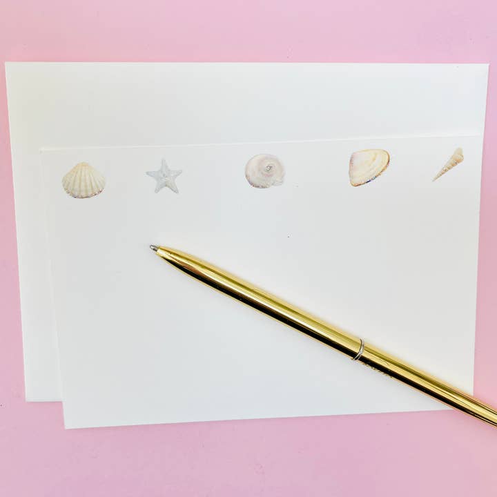NOTIZKARTEN-SET „SHELL“, 10 handglitzernde, flache Notizkarten für den Großhandel von Paperlove Boutique