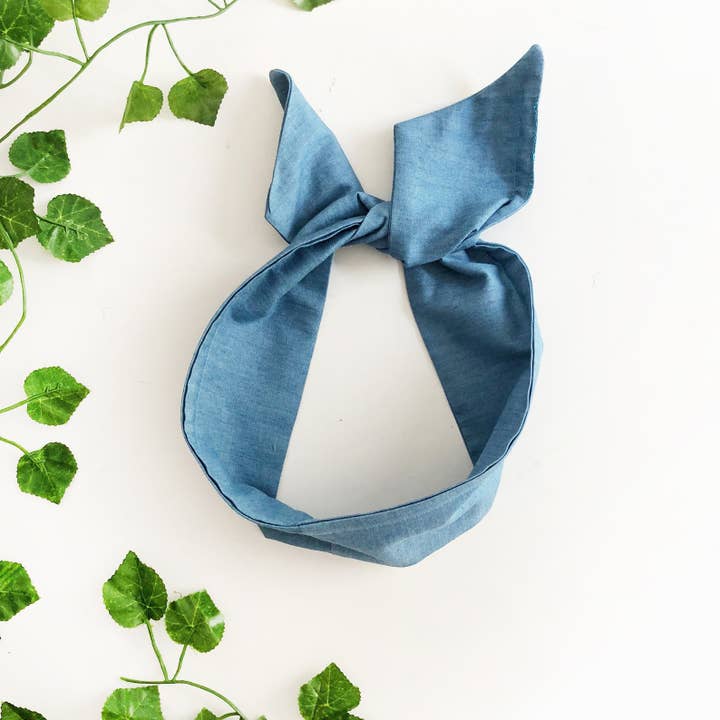 Mustard Monday - Wholesale Fashion Headband - Women's - Light Denim Cotton Wire Headband, Wide headband 3