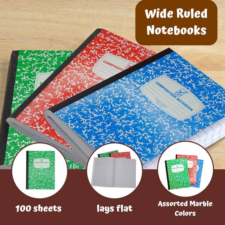 4E's Novelty - Wholesale Notebook - Wide Ruled Composition Notebooks (3 Pack) 100 sheets1