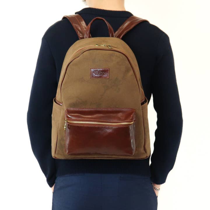 Genuine leather canvas backpack art. 112238 for wholesale by Suie Valentini srl