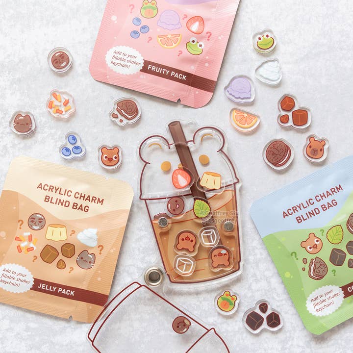 Geoffrey Siu Art LLC - Wholesale Keychain - Unisex - Boba Topping Fillable Keychain Charms Blind Booster Packs4