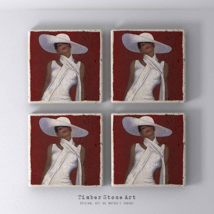 ETHNIC0728 - Conjunto de 4 Bases para Copos em Pedra Natural por atacado de Timber Stone Art