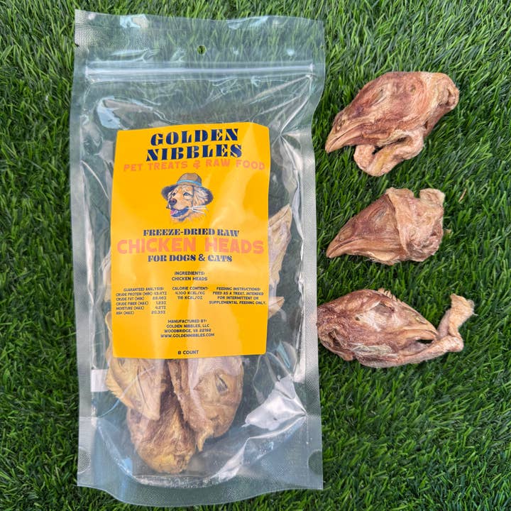 Chicken Head - Bag of 8 - Freeze-Dried Treat for Dogs for wholesale by Golden Nibbles