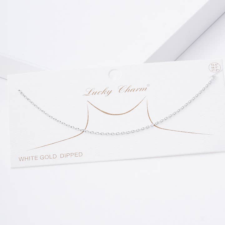 Rhodium 16 Inch Long White Gold Dipped Basic Chain Necklace for wholesale on Faire