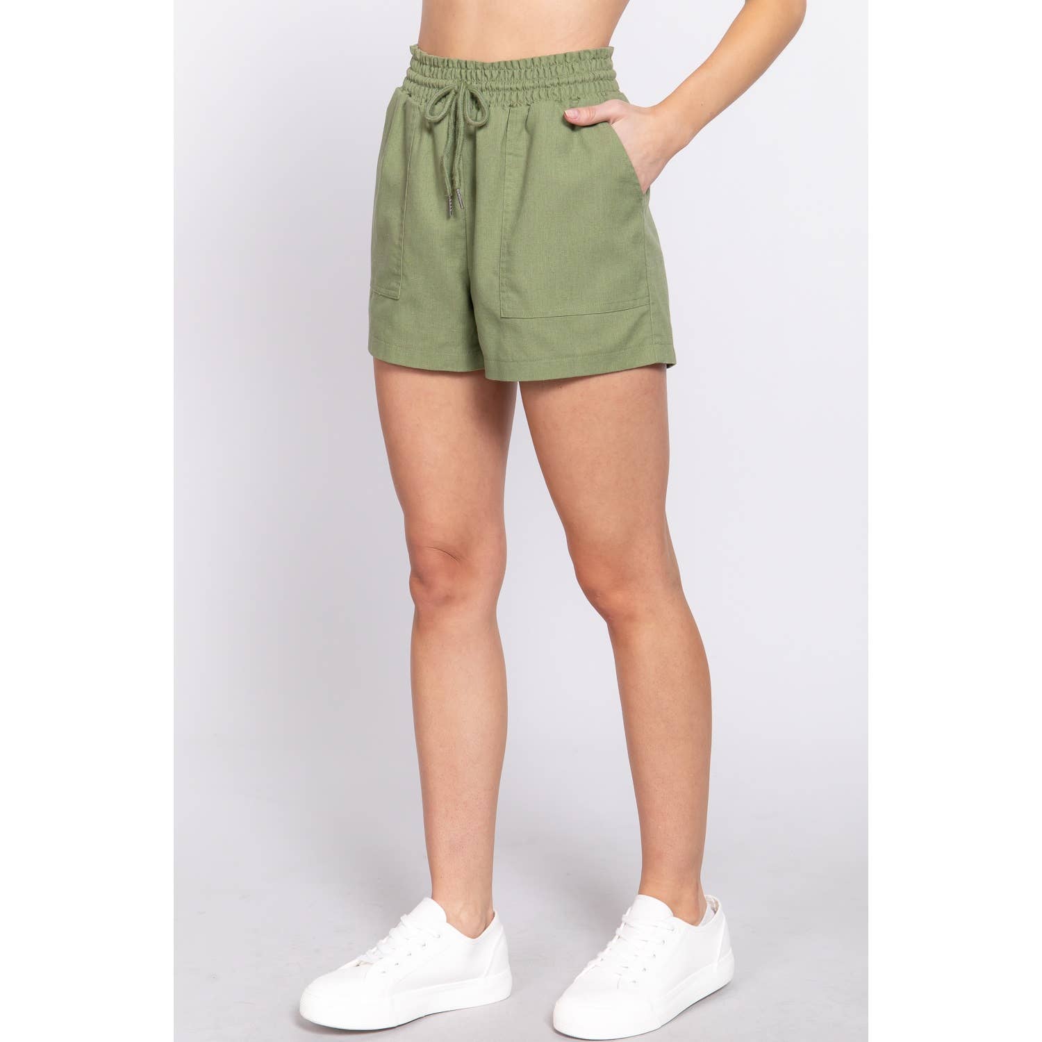 Paperdoll - Wholesale Korte broeken - Dames - LINNEN KORTE BROEK MET GEROOKTE TAILLE3