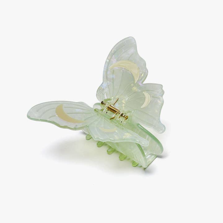 WINONA IRENE - Wholesale Hair Clip - Women's - Light Green Acetate Lunar Moth Hair Claw with Crescent Moons