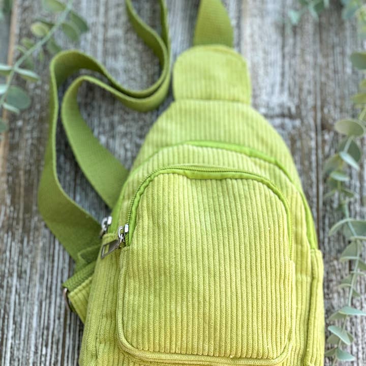 Harris Girls & Co. - Wholesale Crossbody Bag - Women's - "The Corey" Lime Corduroy Sling Bags