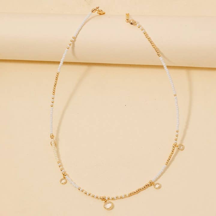 Anarchy Street - Wholesale Pendant/Charm Necklace - Clear Station Gem Charms Seed Beaded Necklace