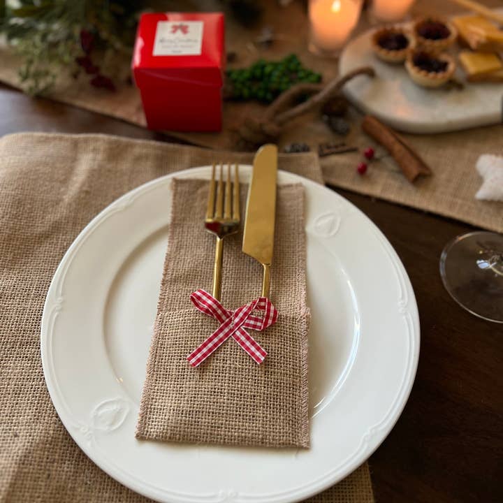 Uniq Favors - Wholesale Napkin Holder - 10 Rustic Burlap Cutlery Holder, Wedding Table Cutlery Pouch